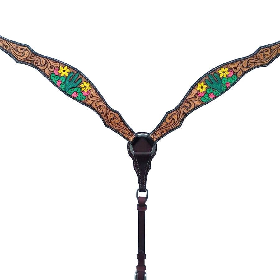 Leather western breast collar with floral tooling - Uhorse