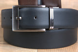 Black Brown Reversible Texture Leather Dress Belt Genuine Formal