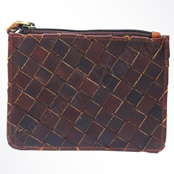 American Darling Western Leather Coin Purse with Handcrafted Basket Weave - Uhorse