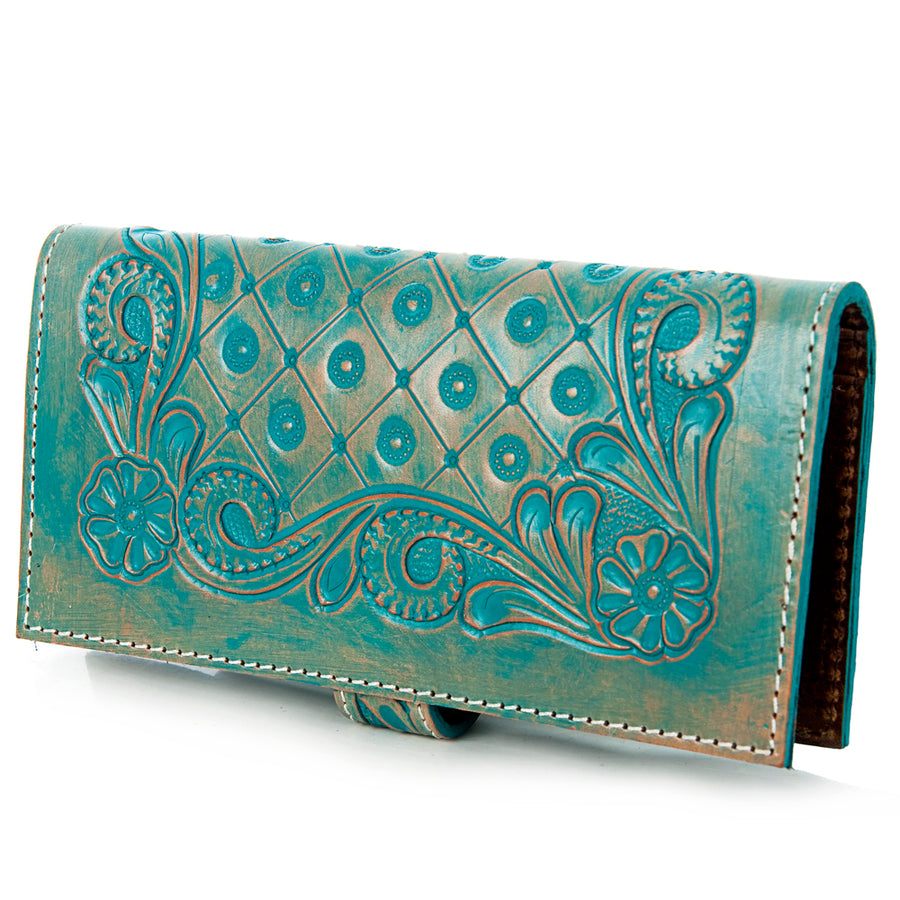 American Darling Wallet Bag Hand Tooled Floral Carved Genuine Leather Western Purse with YKK Zipper