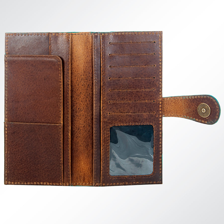American Darling Wallet Bag Hand Tooled Floral Carved Genuine Leather Western Purse with YKK Zipper
