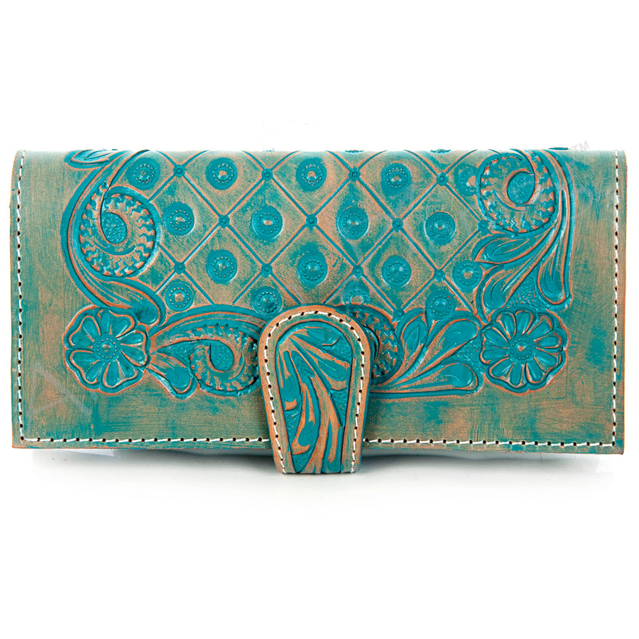 American Darling Hand Tooled Floral Carved Western Leather Wallet Bag - Uhorse