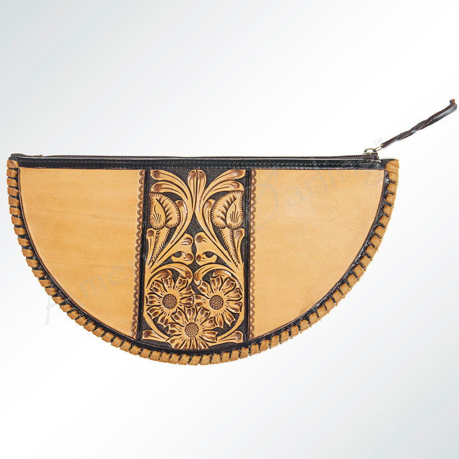 American Darling Hand Tooled Floral Carved and Braided Western Leather Taco Bag - Uhorse
