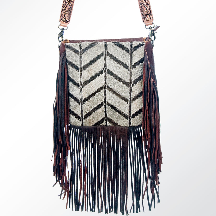American Darling Large Cross body Bag Hair-On Cowhide Genuine Leather Western Purse with Fringes and Tooled Strap