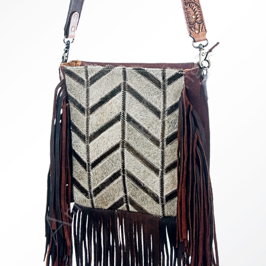 American Darling Hair-On Cowhide Western Leather Large Cross body Bag with Fringes - Uhorse
