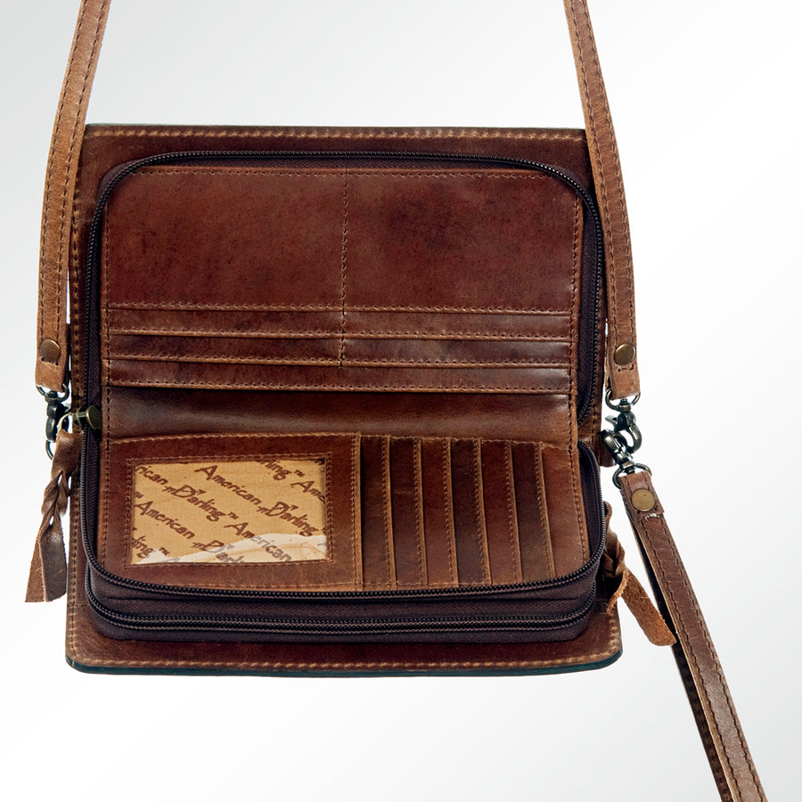American Darling Organiser Bag Hand Tooled Floral Carved Genuine Leather Western Purse with YKK Zipper
