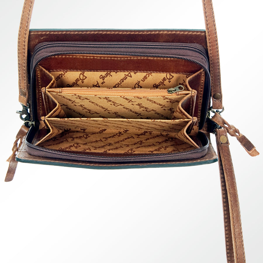 American Darling Organiser Bag Hand Tooled Floral Carved Genuine Leather Western Purse with YKK Zipper