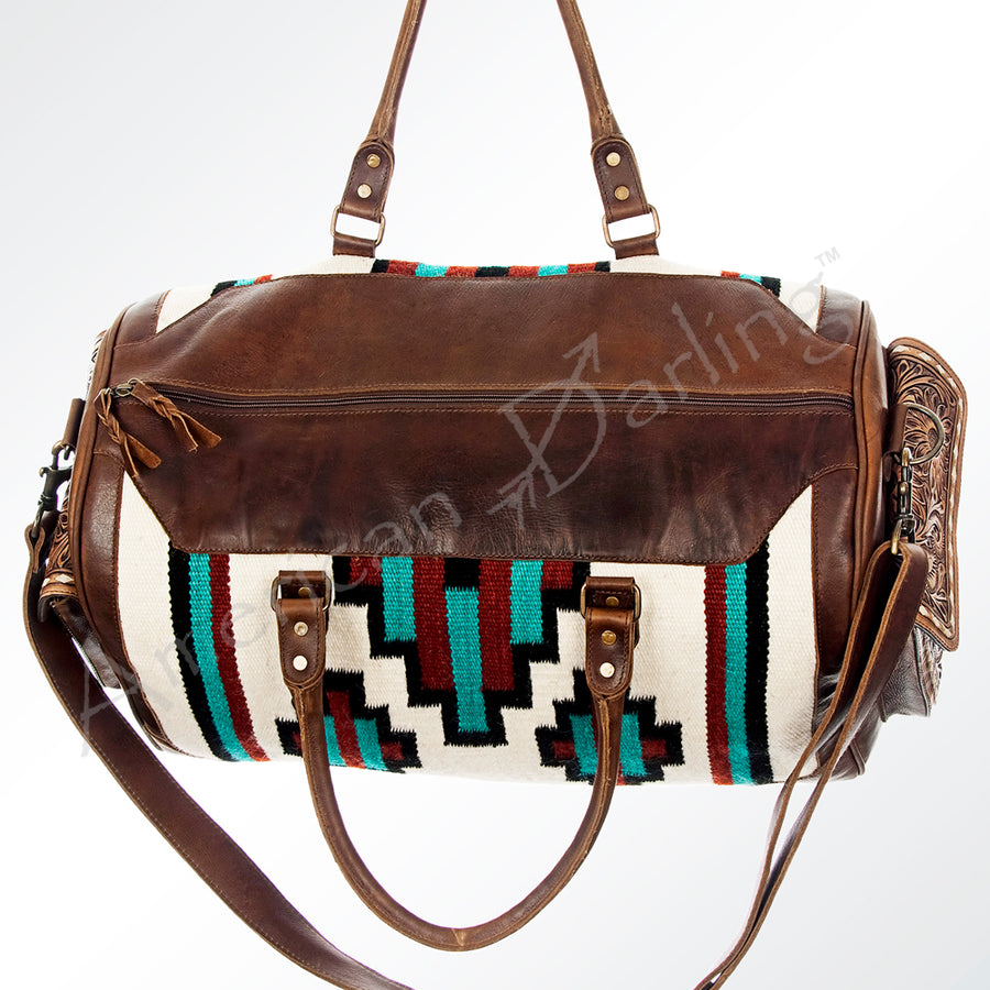 American Darling Duffel Bag Hand Woven Saddle Blanket Genuine Leather Western Travel Bag with YKK Zipper