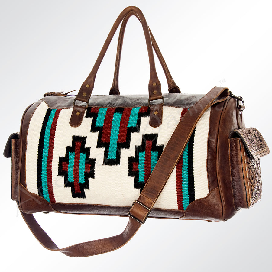 American Darling Hand Woven Saddle Blanket Western Leather Duffel Bag - Uhorse