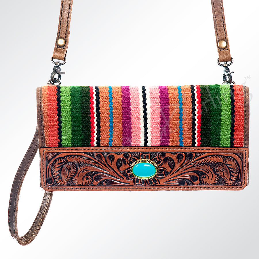 American Darling Hand Tooled Floral Carved and Saddle Blanket Western Leather Small Cross body Bag - Uhorse
