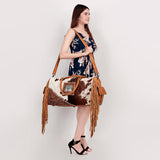 American Darling ADBG608 Duffel Hand Tooled Hair On Genuine Leather Women Bag Western Handbag Purse