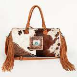 American Darling ADBG608 Duffel Hand Tooled Hair On Genuine Leather Women Bag Western Handbag Purse