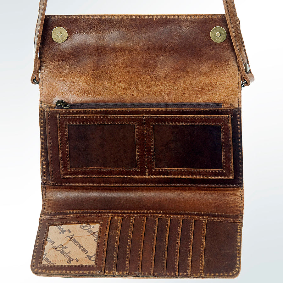 American Darling Wallet Bag Hand Tooled Floral Carved Genuine Leather Western Purse with YKK Zipper