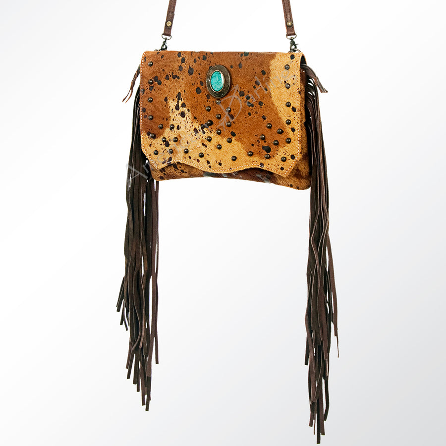 American Darling Hair-On Cowhide Western Small Cross body Bag with Fringes - Uhorse