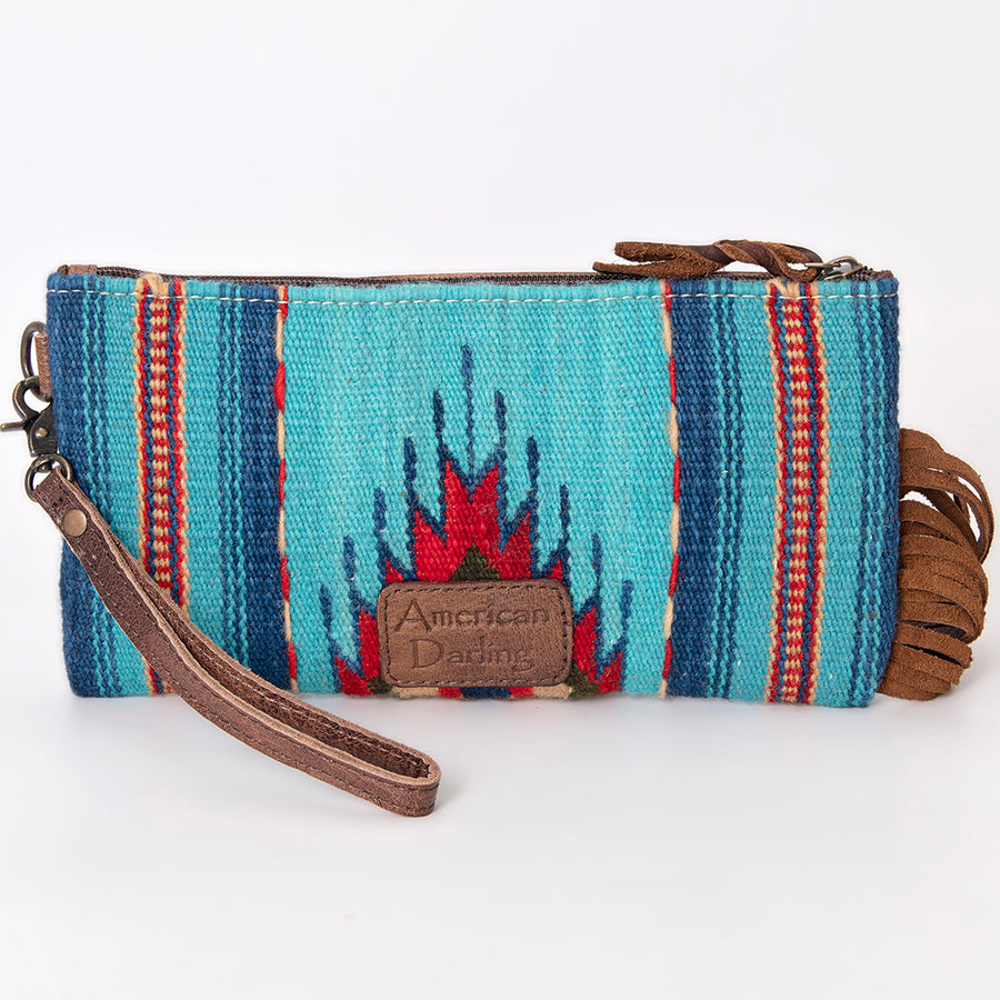 American Darling Wristlet Bag Hand Tooled Floral Carved Saddle Blanket Genuine Leather Western Purse with Fringes