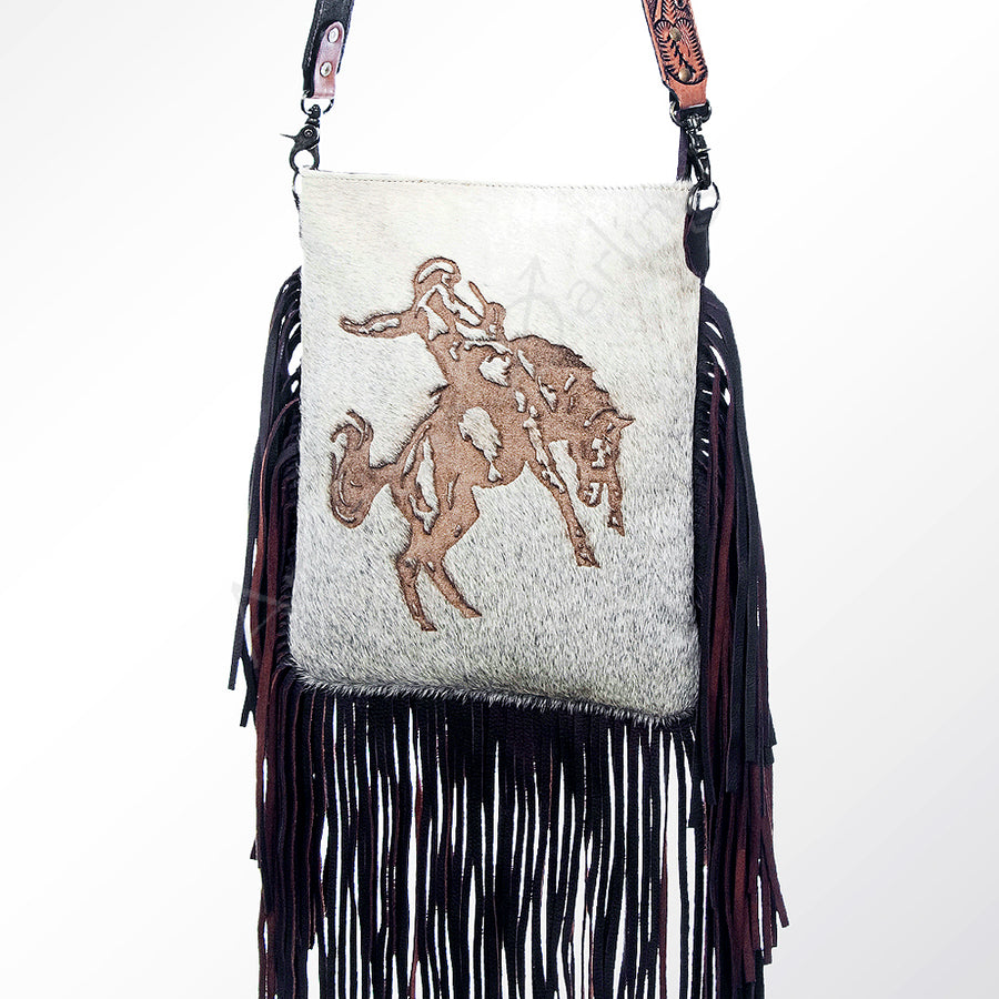 American Darling Large Crossbody Hand Tooled Hair on Genuine Leather Western Women Bag Handbag Purse | Cute - Uhorse