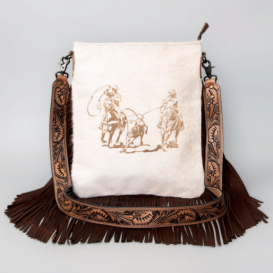 American Darling Messenger Hand Tooled Hair On Genuine Leather Western Women Bag Handbag Purse | Cute