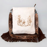 American Darling Messenger Hand Tooled Hair On Genuine Leather W.