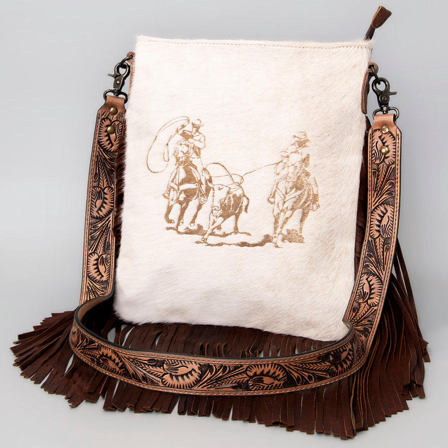 American Darling Large Crossbody Hand Tooled Hair On Genuine Leather Western Women Bag Handbag Purse | Cute - Uhorse