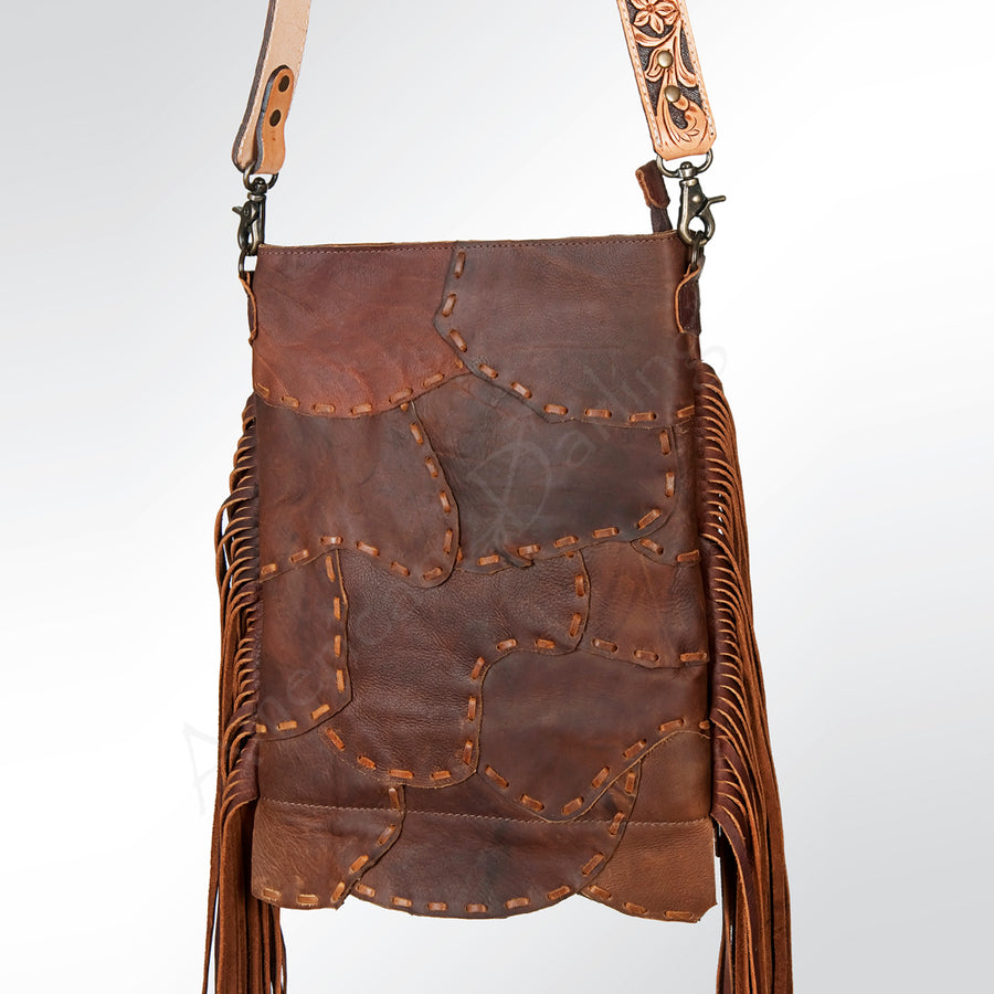 American Darling Handcrafted Western Leather Large Cross body Bag with Fringes - Uhorse
