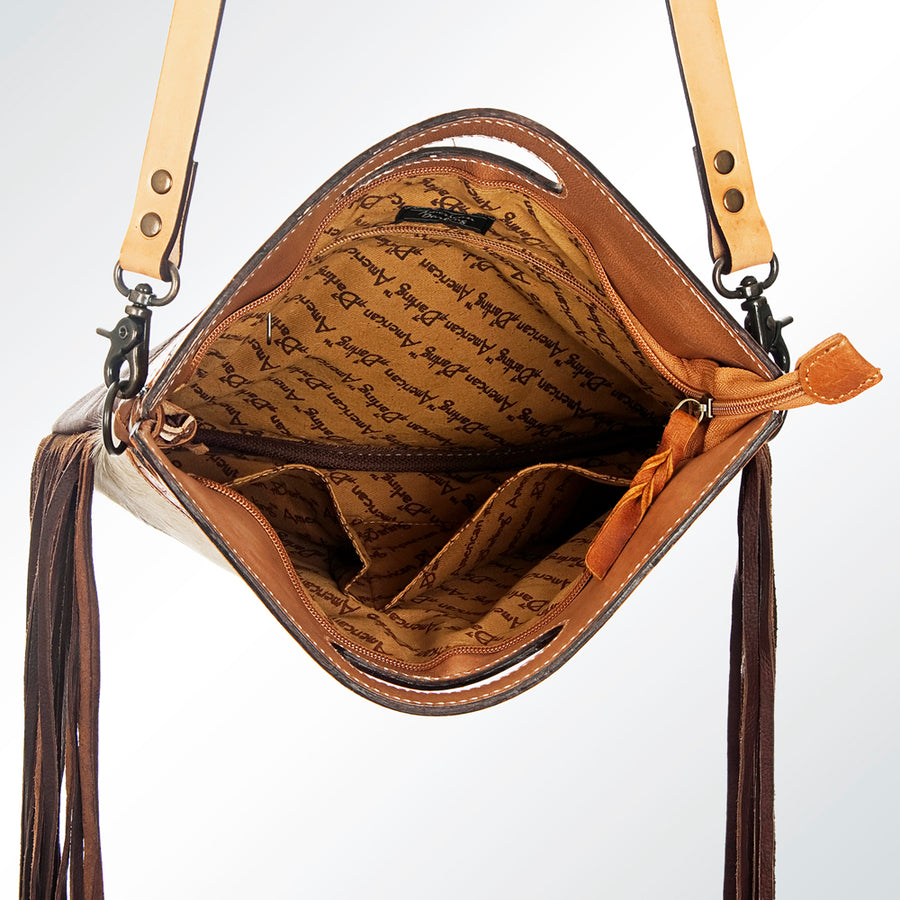 American Darling Clutch Bag Hand Tooled Floral Carved Hair-On Cowhide Genuine Leather Western Bag with Fringes & YKK Zipper