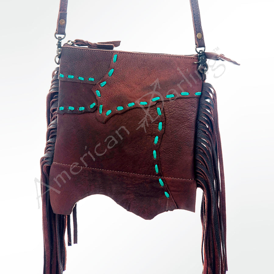 American Darling Cross body Bag Genuine Leather Western Purse with Fringes Buck Stitched Trim and YKK Zipper