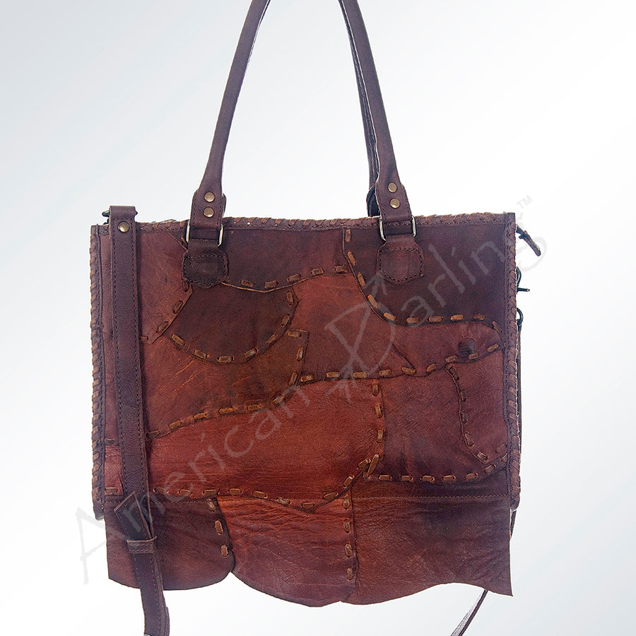 American Darling Handcrafted Western Leather Tote Bag with Buck Stitching - Uhorse