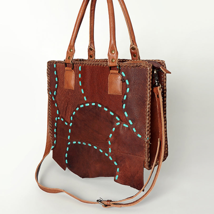 American Darling Handcrafted Western Leather Tote Bag with Buck Stitching - Uhorse