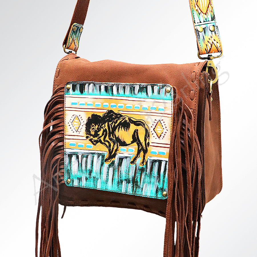 American Darling Hand Tooled Cross body Bag - Fringed Western Leather Purse - Uhorse