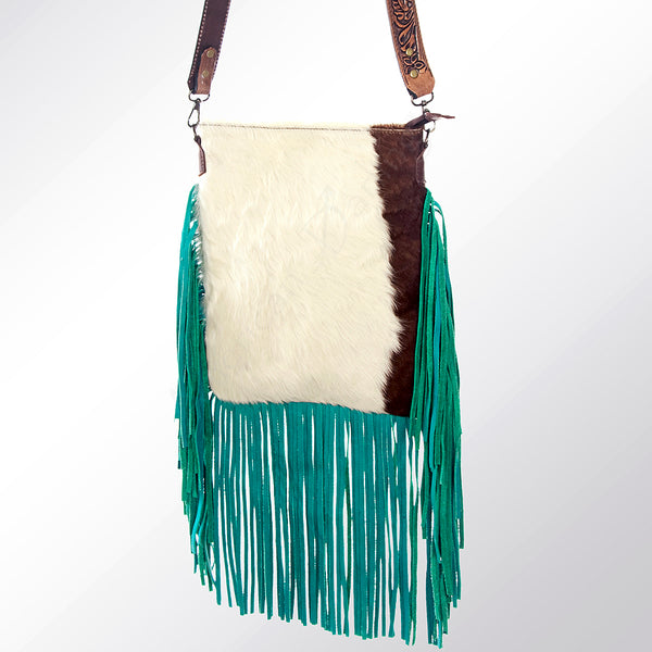 American Darling Hand Tooled Floral Carved Strap Large Cross body Bag Hair-On Cowhide Western Fringed Purse - Uhorse