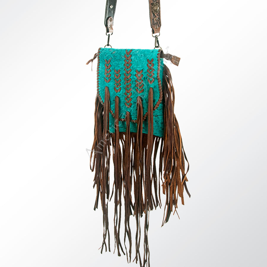 American Darling Hand Tooled Floral Carved Strap Cross body Bag Hair-On Cowhide Western Fringed Purse - Uhorse