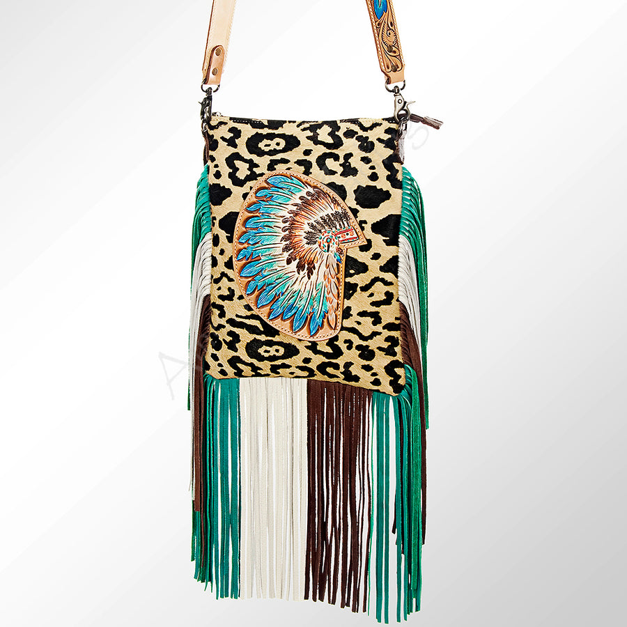 American Darling Hand Tooled Floral and Hair-On Cowhide Western Cross body Bag - Uhorse