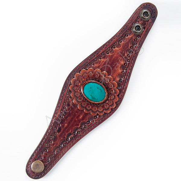 American Darling ADBRF136 Hand tooled carved Genuine Leather Bracelet by Hilason – Cowboy and equestrian accessories