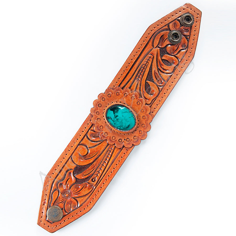 American Darling ADBRF137 Hand tooled carved Genuine Leather Bracelet by Hilason – Cowboy and equestrian accessories