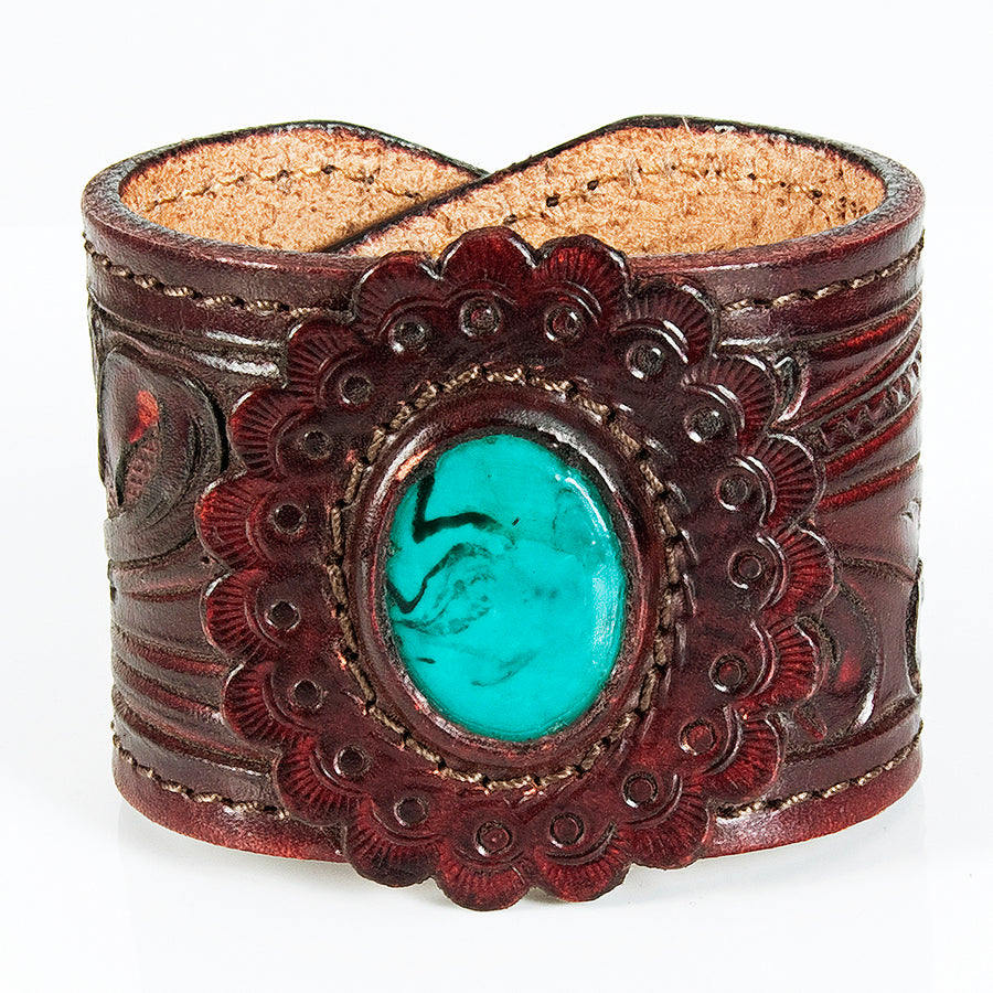American Darling Bracelet Hand Tooled Carved Genuine Leather Women | Handmade Western Rustic