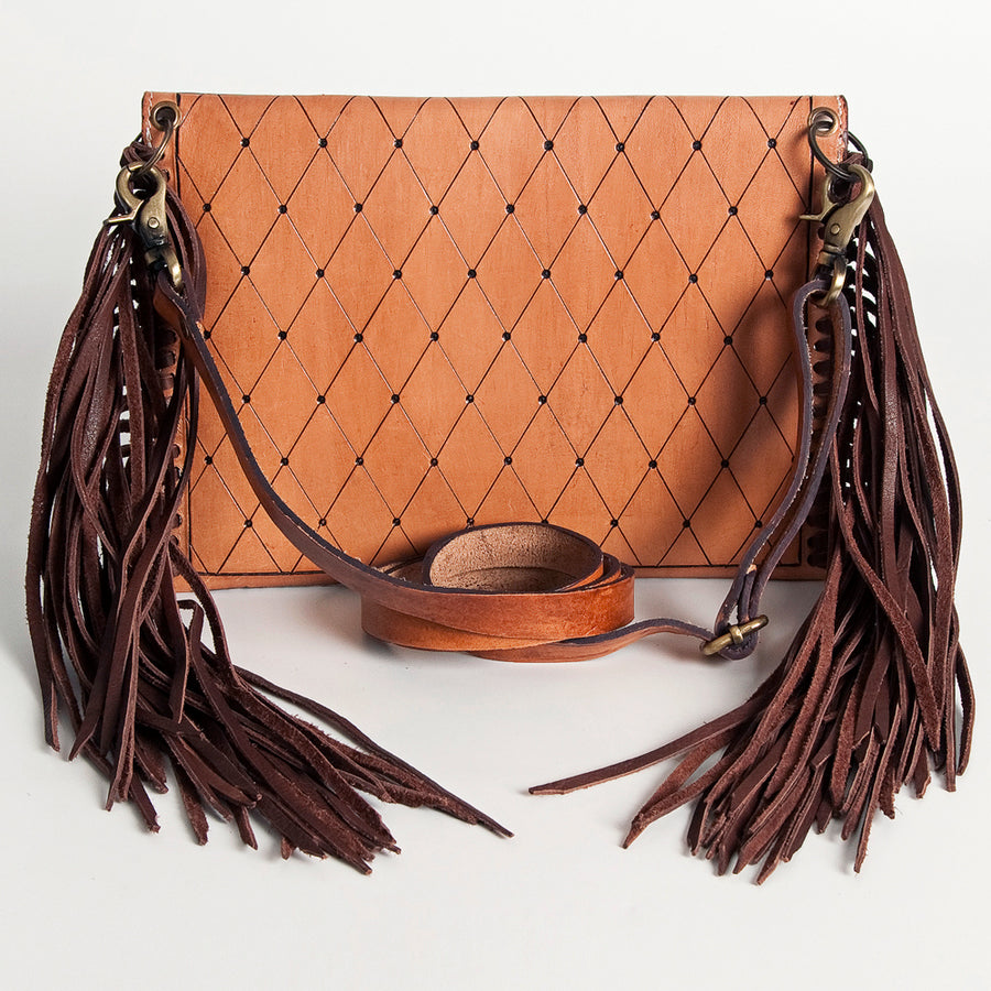 American Darling Envelope Bag, Hand Tooled Floral Leather Crossbody Purse with Fringe and YKK Zipper