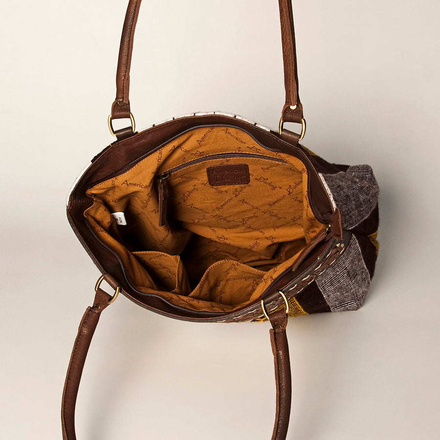 American Darling Handcrafted Floral Tooled Genuine Leather & Woven Saddle Blanket Tote Bag with YKK Zipper & Buck Stitching