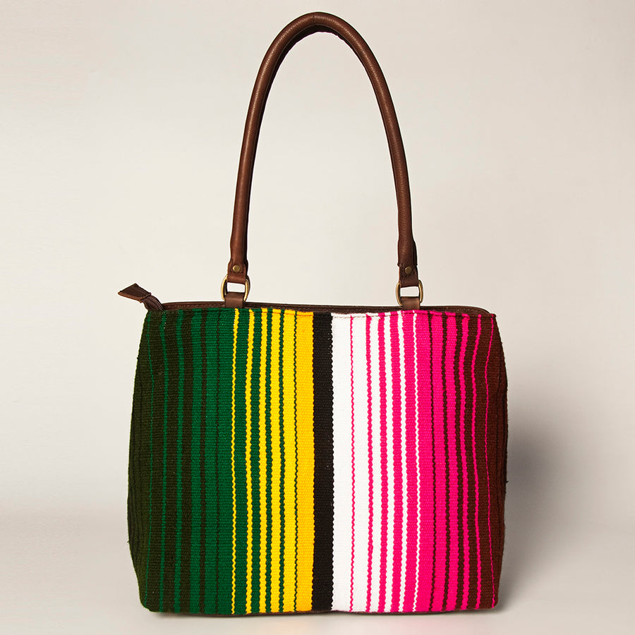 American Darling Handcrafted Floral Tooled Genuine Leather & Woven Saddle Blanket Tote Bag with YKK Zipper & Buck Stitching