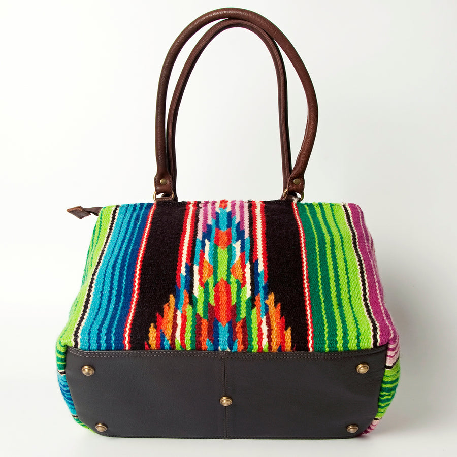American Darling Handcrafted Floral Tooled Genuine Leather & Woven Saddle Blanket Tote Bag with YKK Zipper & Buck Stitching