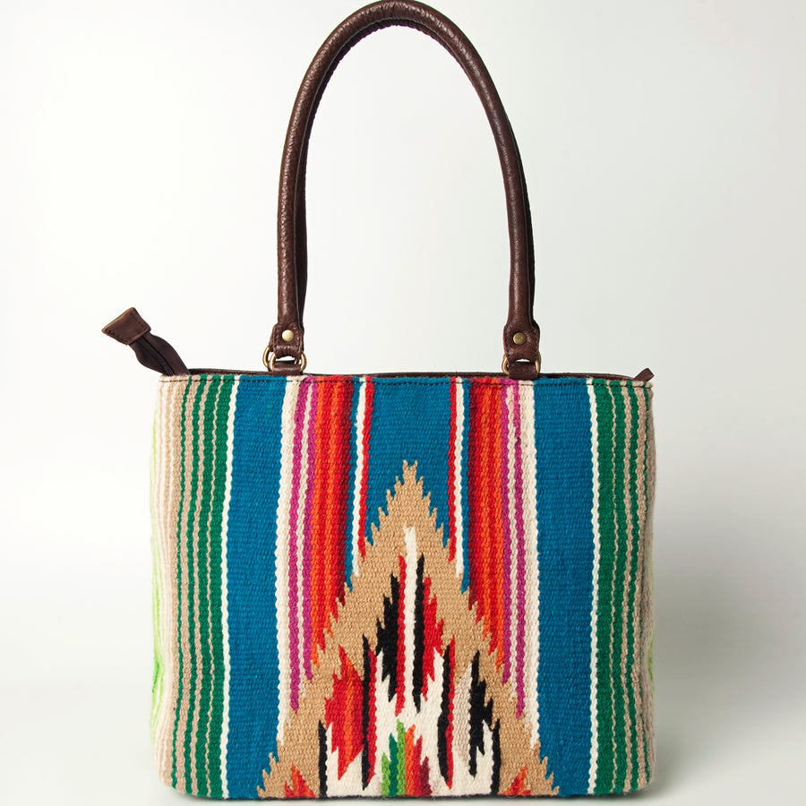 American Darling Handcrafted Floral Tooled Genuine Leather & Woven Saddle Blanket Tote Bag with YKK Zipper & Buck Stitching