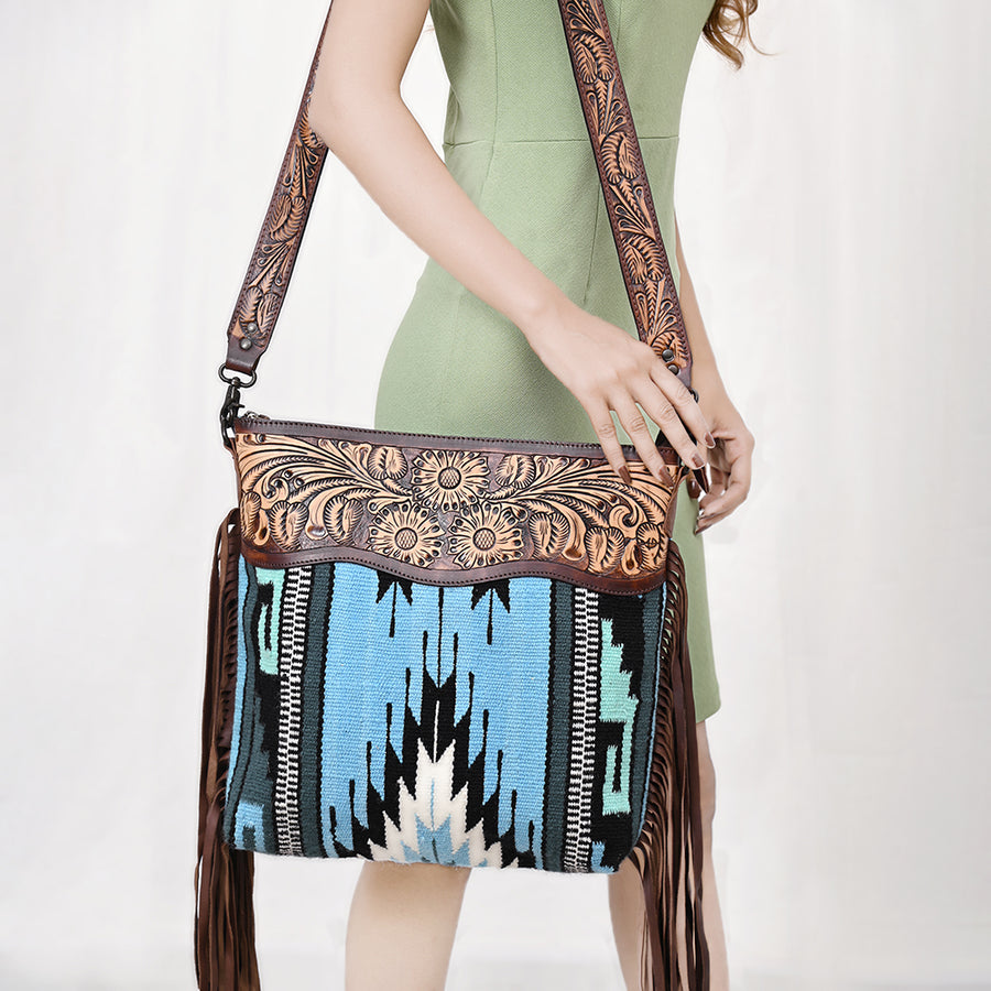 American Darling Signature Crossbody Hand Tooled Upcycled Wool Genuine Leather Women Bag Western Handbag Purse | for Cute