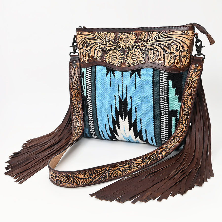 American Darling Signature Crossbody Hand Tooled Upcycled Wool Genuine Leather Women Bag Western Handbag Purse - Uhorse