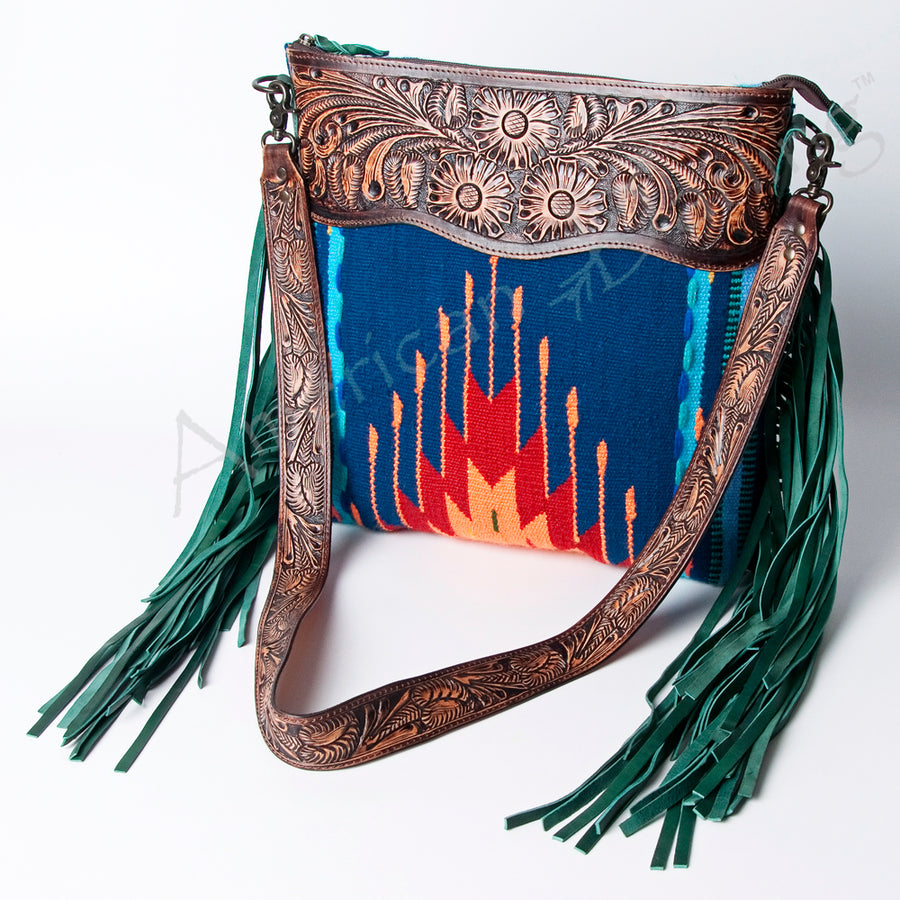 American Darling Signature Crossbody Hand Tooled Upcycled Wool Genuine Leather Women Bag Western Handbag Purse - Uhorse