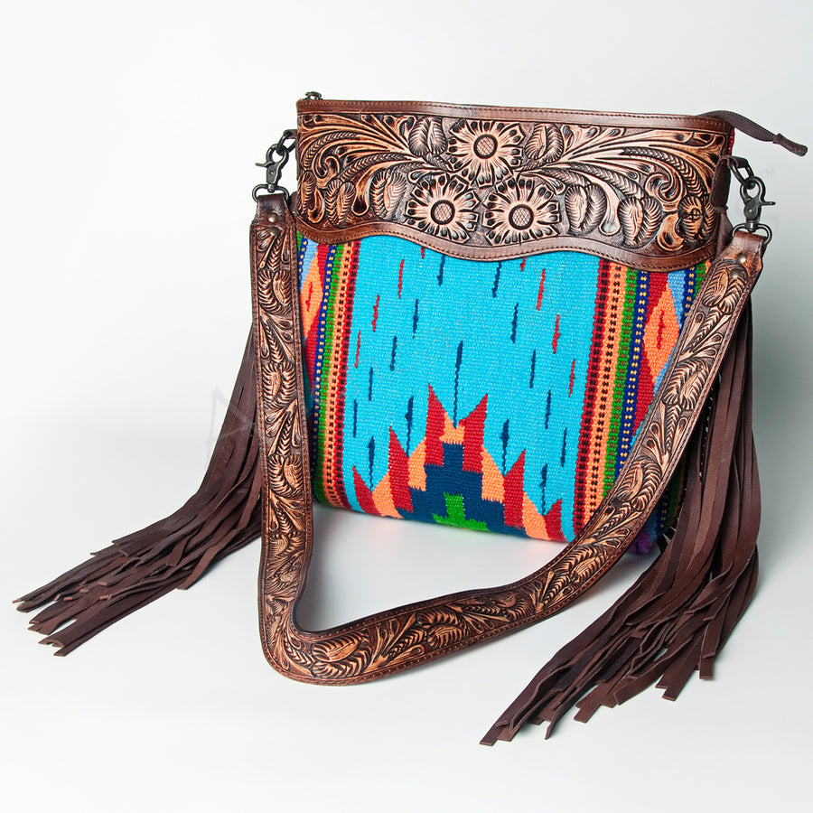 American Darling Signature Crossbody Hand Tooled Upcycled Wool Genuine Leather Women Bag Western Handbag Purse - Uhorse
