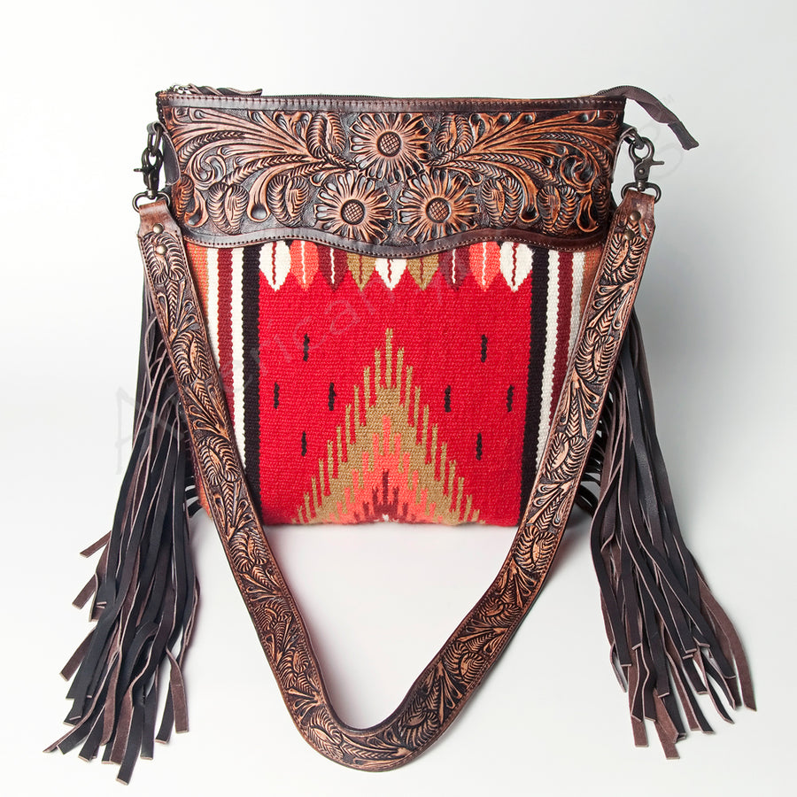 American Darling Signature Crossbody Hand Tooled Upcycled Wool Genuine Leather Women Bag Western Handbag Purse | for Cute