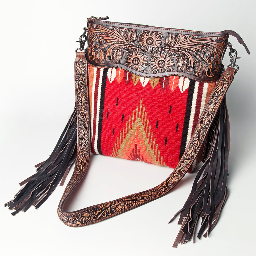 American Darling Signature Crossbody Hand Tooled Upcycled Wool Genuine Leather Women Bag Western Handbag Purse - Uhorse