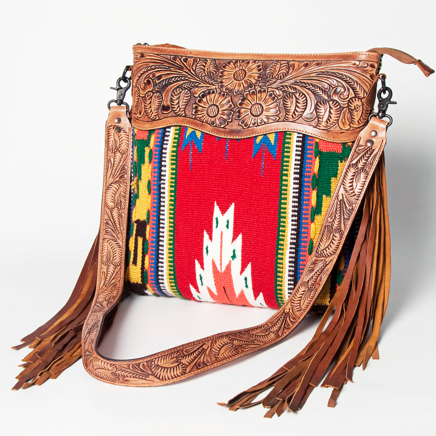 American Darling Signature Crossbody Hand Tooled Upcycled Wool Genuine Leather Women Bag Western Handbag Purse - Uhorse