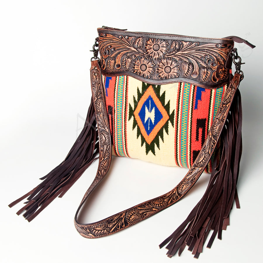 American Darling Signature Crossbody Hand Tooled Upcycled Wool Genuine Leather Women Bag Western Handbag Purse - Uhorse