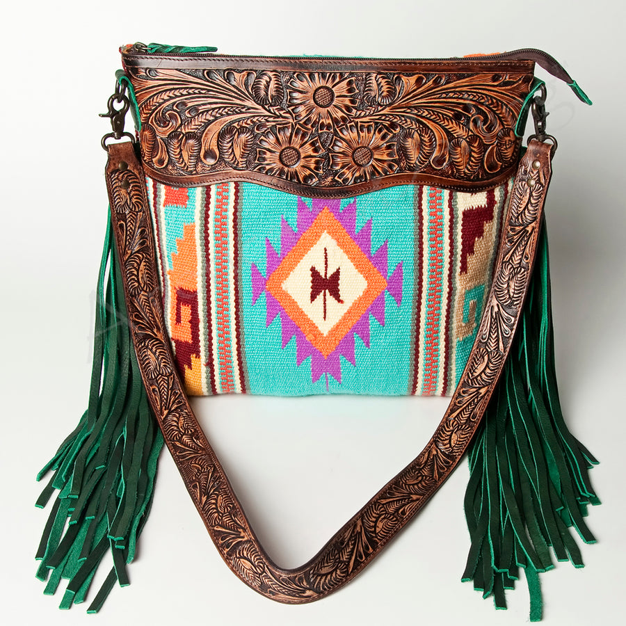 American Darling Signature Crossbody Hand Tooled Upcycled Wool Genuine Leather Women Bag Western Handbag Purse | for Cute