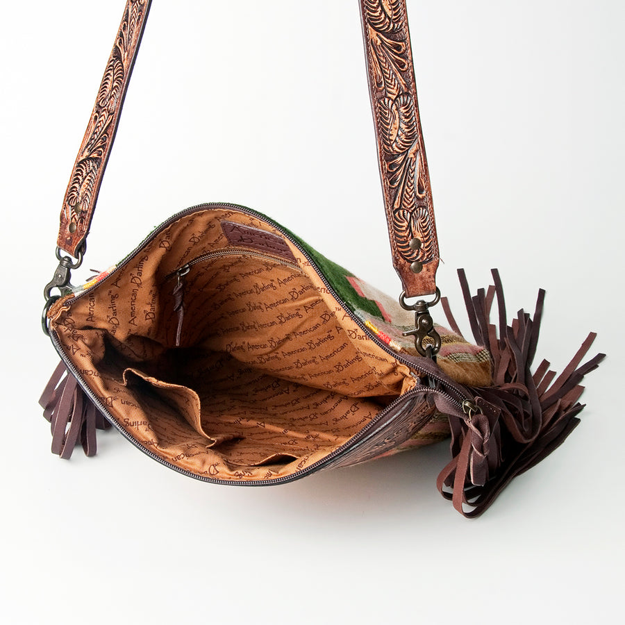 American Darling Signature Crossbody Hand Tooled Upcycled Wool Genuine Leather Women Bag Western Handbag Purse | for Cute